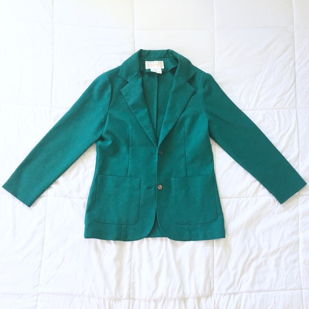 70s Vintage Teal Polyester Blazer